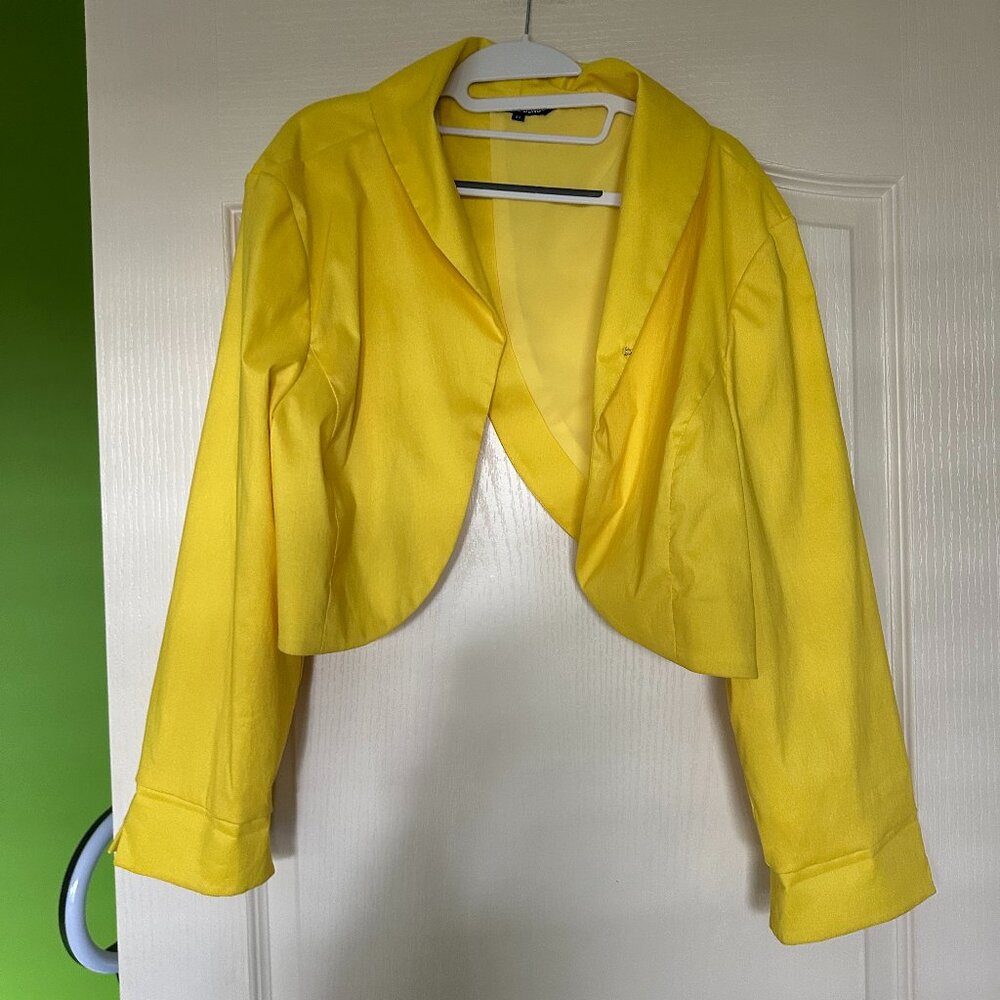 Samuel Dong Cropped Yellow Bolero Blazer Suit Jacket 2X Plus Size Tulip Back
